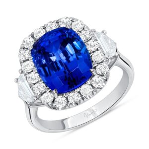3-Stone-Halo Cushion Cut Tanzanite Engagement Ring