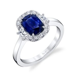 Halo Cushion Cut Blue Sapphire Engagement Ring