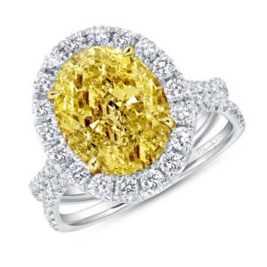 Halo Oval Shaped Yellow Diamond Engagement Ring