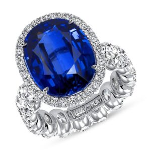 Halo Oval Shaped Blue Sapphire Engagement Ring