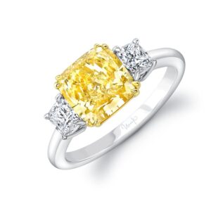 Three-Stone Cushion Cut Fancy Light Yellow Diamond Engagement Ring