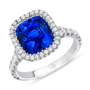 Halo Cushion Cut Blue Sapphire Engagement Ring