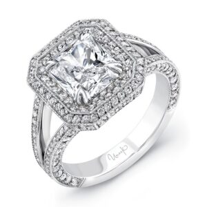 Double-Halo Radiant Diamond Engagement Ring