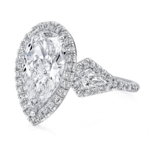3-Stone-Halo Pear Shaped Diamond Engagement Ring