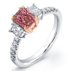 Three-Stone Radiant Fancy Pink Diamond Engagement Ring