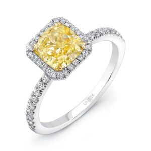 Halo Cushion Cut Fancy Yellow Diamond Engagement Ring