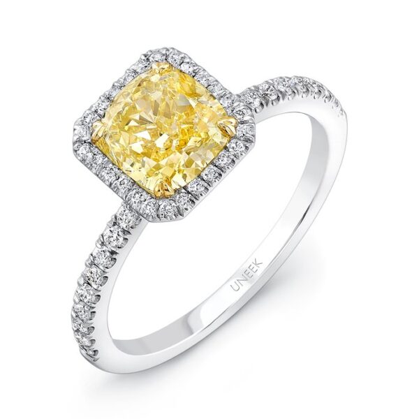 Halo Cushion Cut Fancy Yellow Diamond Engagement Ring
