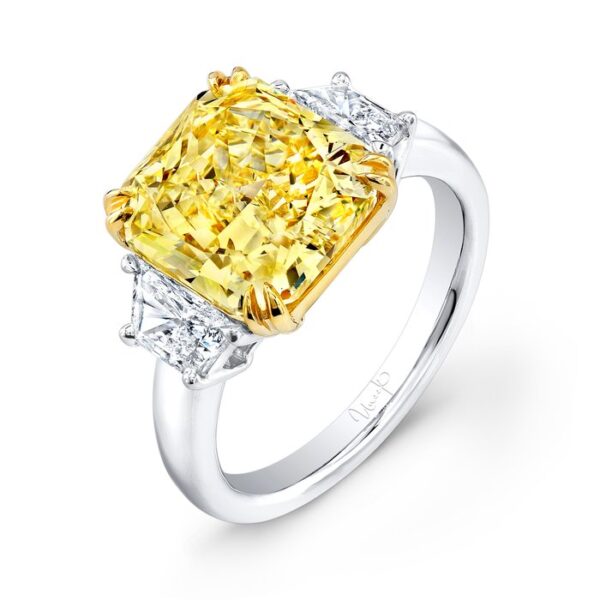 Three-Stone Radiant Fancy Yellow Diamond Engagement Ring
