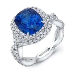 Double-Halo Cushion Cut Blue Sapphire Engagement Ring