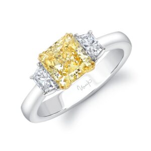Three-Stone Cushion Cut Yellow Diamond Engagement Ring