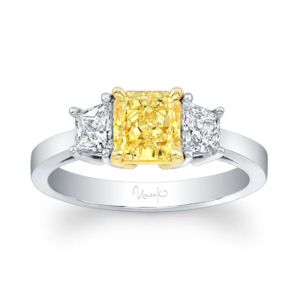 Three-Stone Radiant Fancy Yellow Diamond Engagement Ring - Image 2
