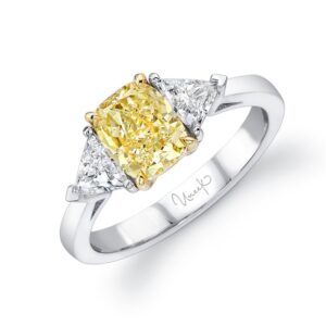 Three-Stone Cushion Cut Fancy Yellow Diamond Engagement Ring