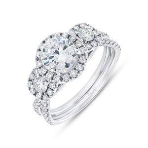 3-Stone-Halo Engagement Ring