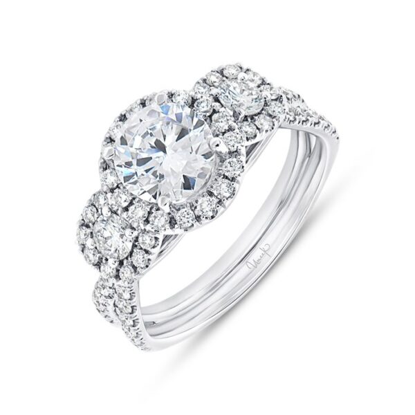 3-Stone-Halo Engagement Ring
