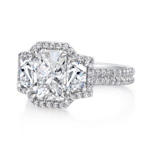 3-Stone-Halo Radiant Pink Diamond Engagement Ring