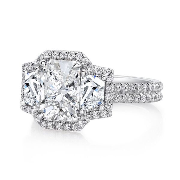 3-Stone-Halo Radiant Pink Diamond Engagement Ring
