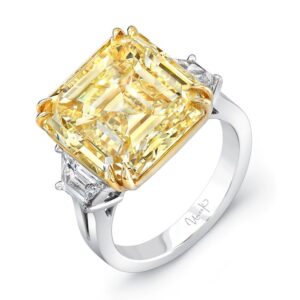 Three-Stone Asscher Fancy Yellow Diamond Engagement Ring