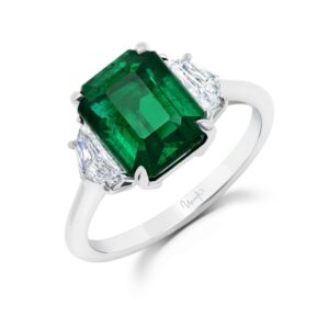 Three-Stone Emerald Cut Emerald Engagement Ring