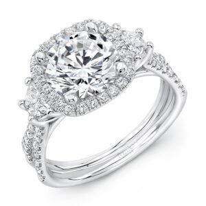 3-Stone-Halo Engagement Ring