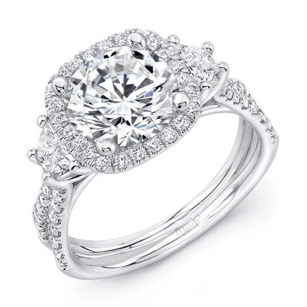 3-Stone-Halo Engagement Ring