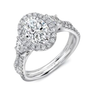 3-Stone-Halo Radiant Engagement Ring