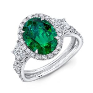 Halo Oval Shaped Emerald Engagement Ring