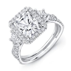 3-Stone-Halo Radiant Engagement Ring