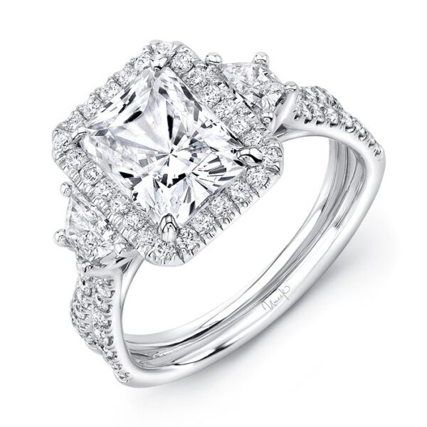 3-Stone-Halo Radiant Engagement Ring