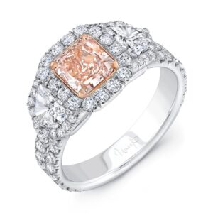 3-Stone-Halo Radiant Pink Diamond Engagement Ring