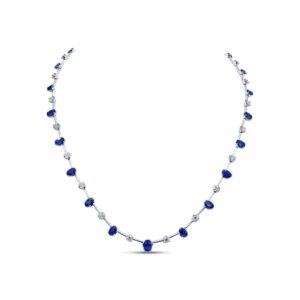 Oval Shaped Blue Sapphire Opera Necklace