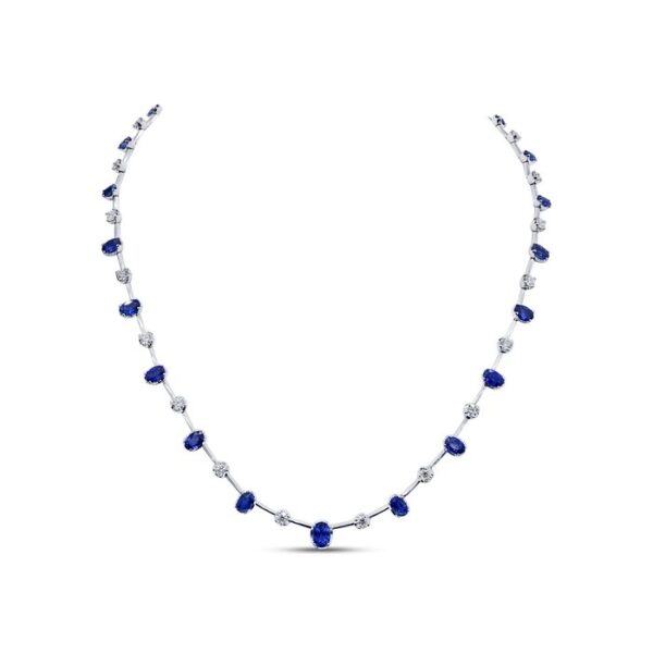 Oval Shaped Blue Sapphire Opera Necklace