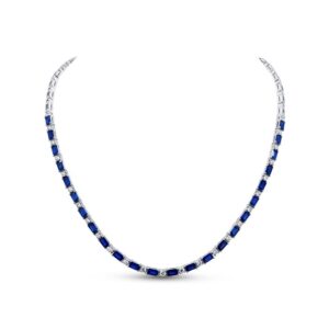 Emerald Cut Blue Sapphire Link Necklace