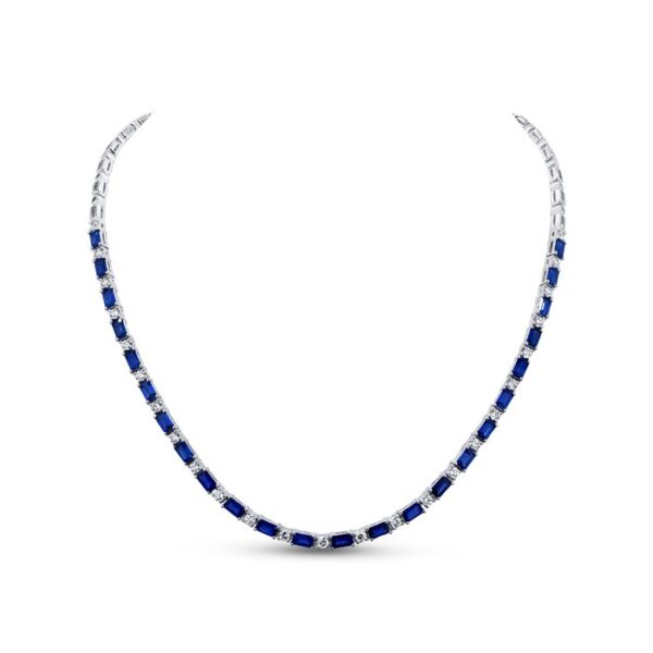 Emerald Cut Blue Sapphire Link Necklace