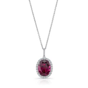 Halo Oval Shaped Rhodolite Drop Pendant