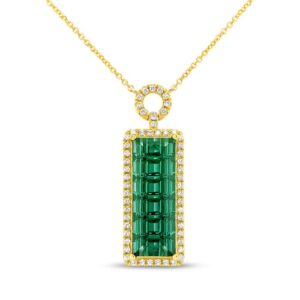 Halo Emerald Cut Green Tourmaline Drop Pendant