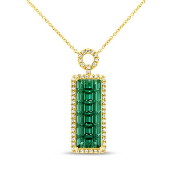 Halo Emerald Cut Green Tourmaline Drop Pendant
