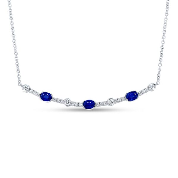 Oval Shaped Blue Sapphire Bar Necklace