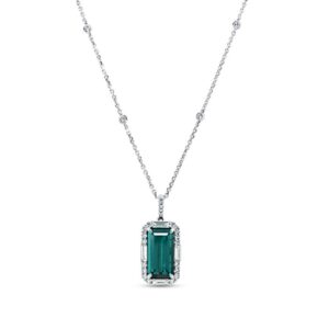 Halo Emerald Cut Green Tourmaline Fashion Pendant