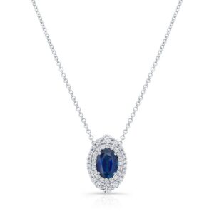 Halo Oval Shaped Blue Sapphire Drop Pendant
