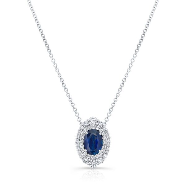 Halo Oval Shaped Blue Sapphire Drop Pendant