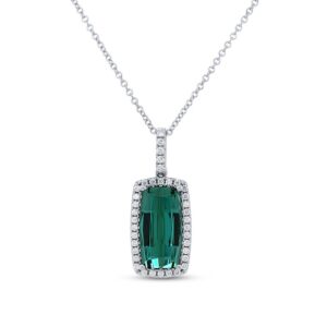 Halo Cushion Cut Green Tourmaline Brooch Pendant