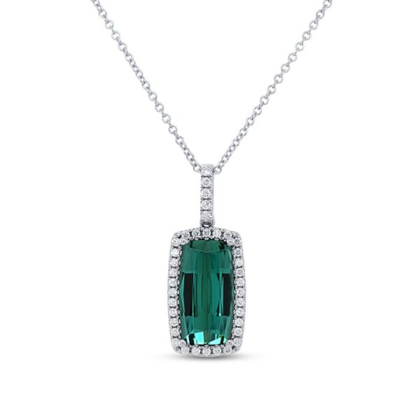 Halo Cushion Cut Green Tourmaline Brooch Pendant