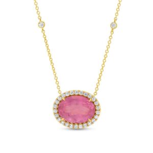 Halo Oval Shaped Pink Tourmaline Drop Pendant
