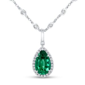 Halo Pear Shaped Emerald Drop Pendant