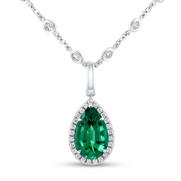 Halo Pear Shaped Emerald Drop Pendant