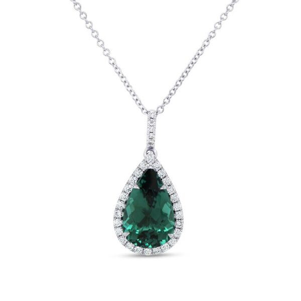 Halo Pear Shaped Indicolite Tourmaline Brooch Pendant