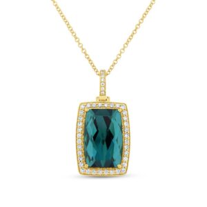 Halo Cushion Cut Green Tourmaline Fashion Pendant