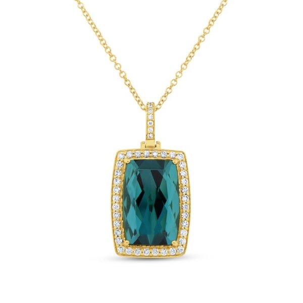 Halo Cushion Cut Green Tourmaline Fashion Pendant