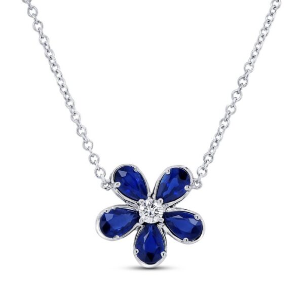 Floral Pear Shaped Blue Sapphire Brooch Pendant