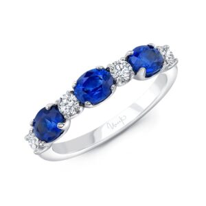 Straight Oval Shaped Blue Sapphire Anniversary Ring